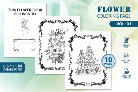 Flower Coloring Page Vol-01: KDP Interior Template